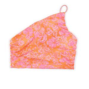 Zara one-shoulder pink orange floral crop top size S